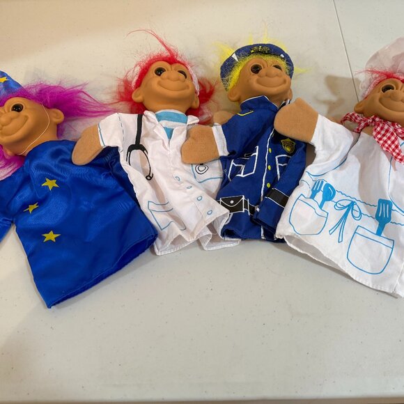 Vintage Russ Berrie Troll Puppet dolls Rare Doctor, Chef, Wizard and Police - Picture 1 of 9